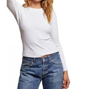 NEW PERFECTWHITETEE jolie rib long sleeve crewneck sweater in white